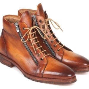 Paul Parkman Men's Side Zipper Leather Boots in brown