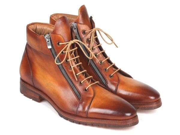 Paul Parkman Men's Side Zipper Leather Boots in brown