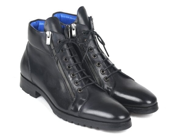 Paul Parkman Men's Side Zipper Leather Boots in black