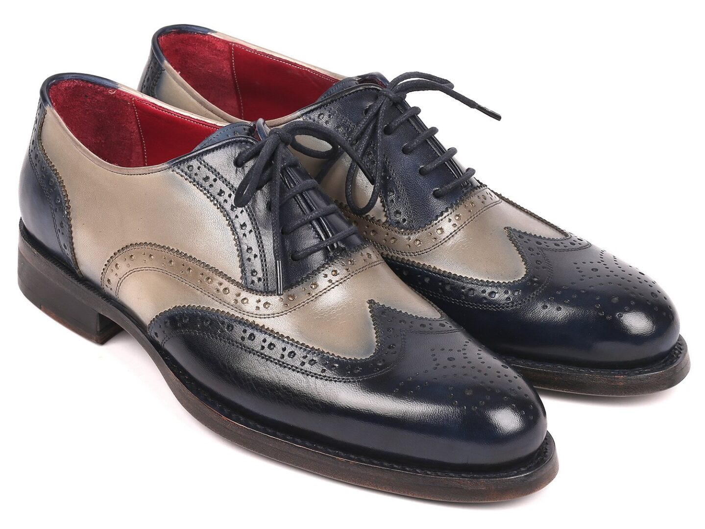 Paul Parkman Men's Wingtip Oxfords Goodyear Welted two tone, crème and black
