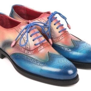 Paul Parkman Men's Wingtip Oxfords Goodyear Welted two tone in blue and red