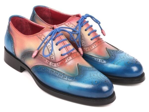Paul Parkman Men's Wingtip Oxfords Goodyear Welted two tone in blue and red