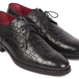 Paul Parkman Black Crocodile Embossed Calfskin Goodyear Welted Derby Shoes EU