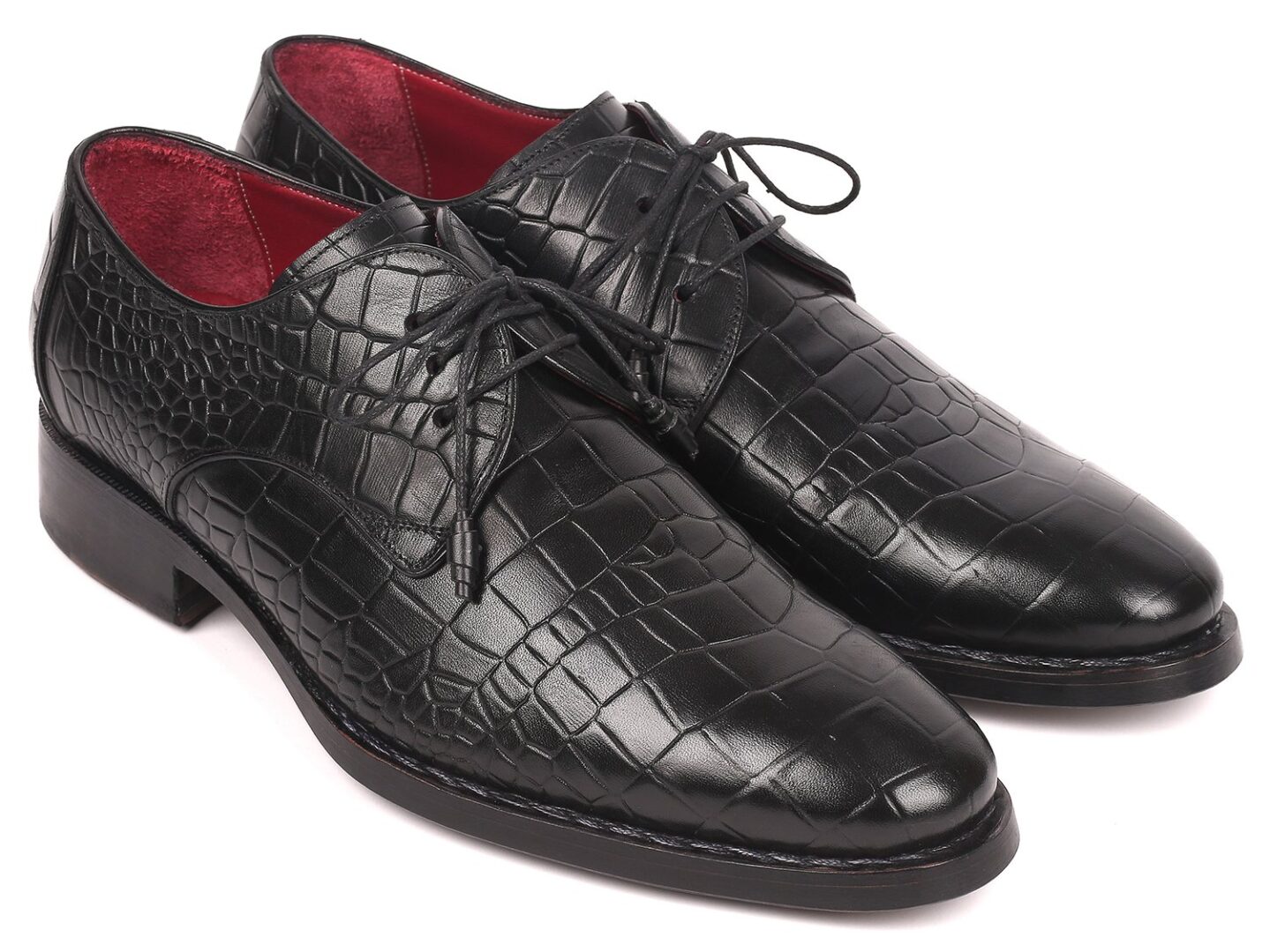 Paul Parkman Black Crocodile Embossed Calfskin Goodyear Welted Derby Shoes EU
