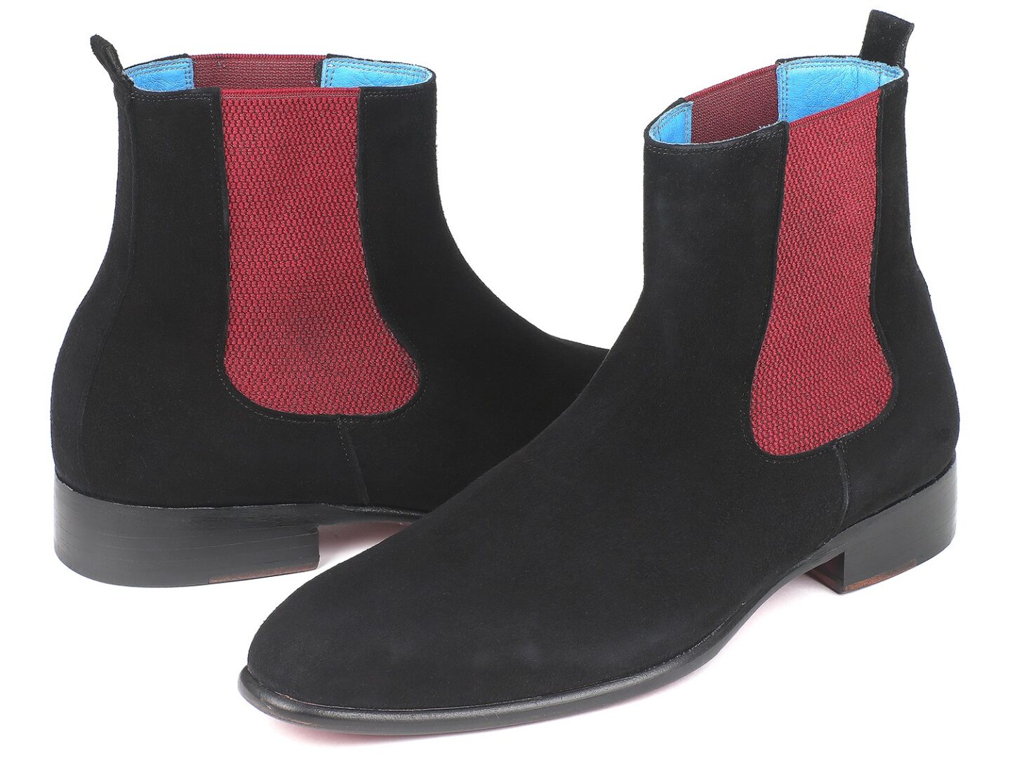 Paul Parkman Navy Suede Chelsea Boots, black with red sides