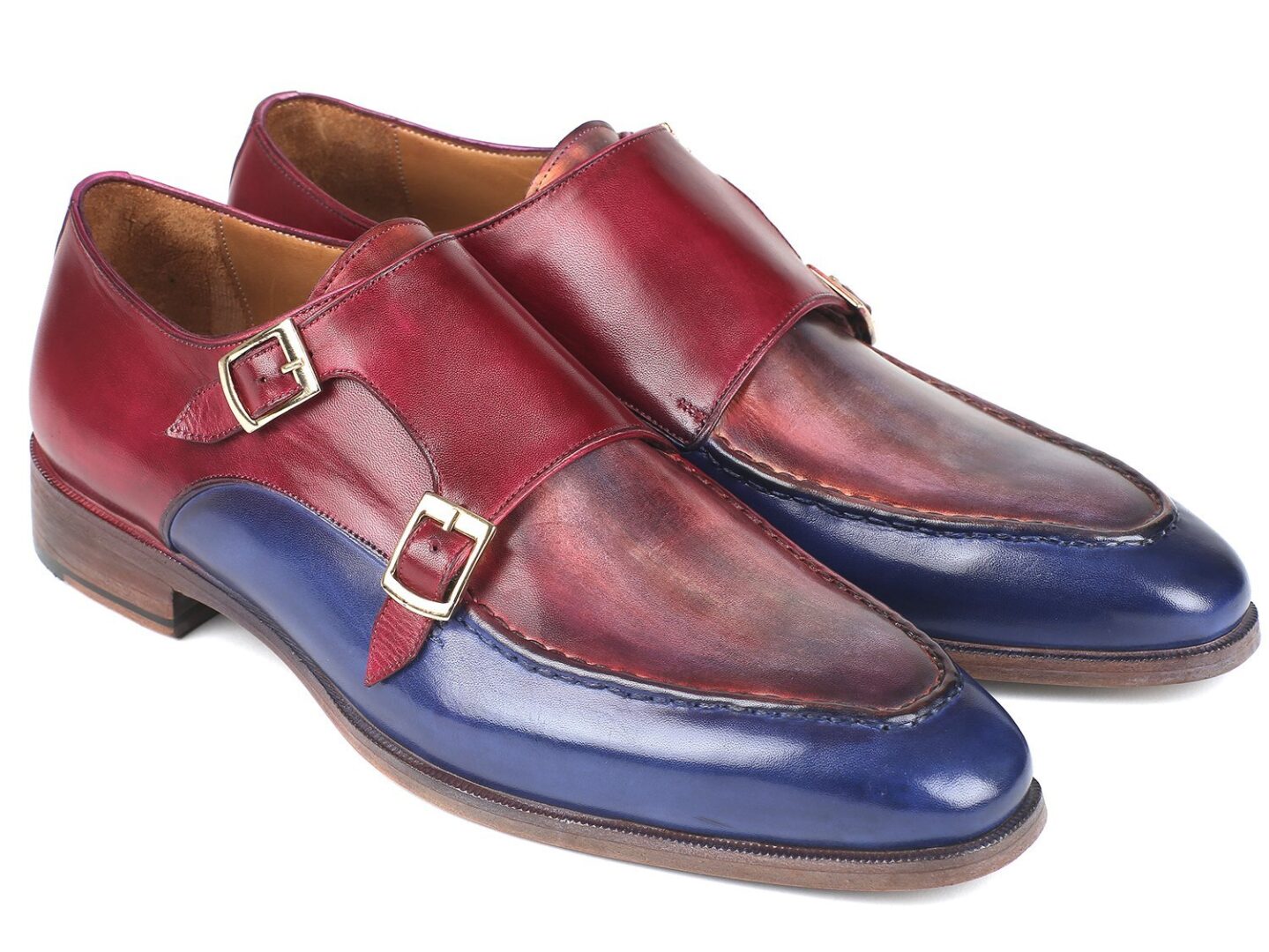Paul Parkman Navy Double Monkstrap Shoes two tone red and blue