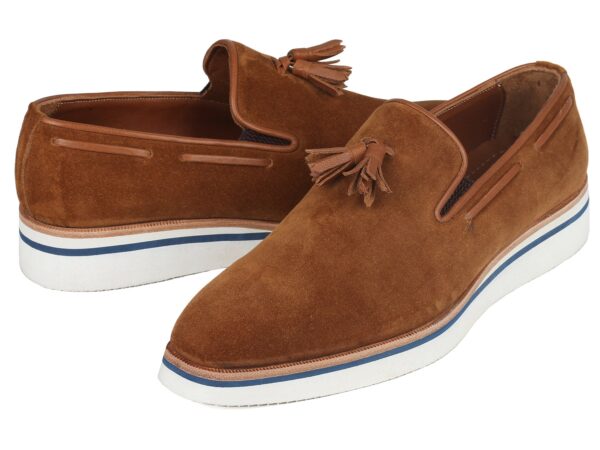 Paul Parkman Men's Smart Casual Tassel Loafers Camel Suede (ID#181-CML-SD) - Image 2