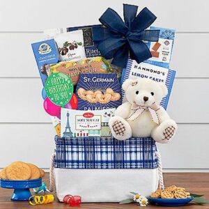 A basket filled with blue items