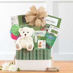 A basket filled with green items