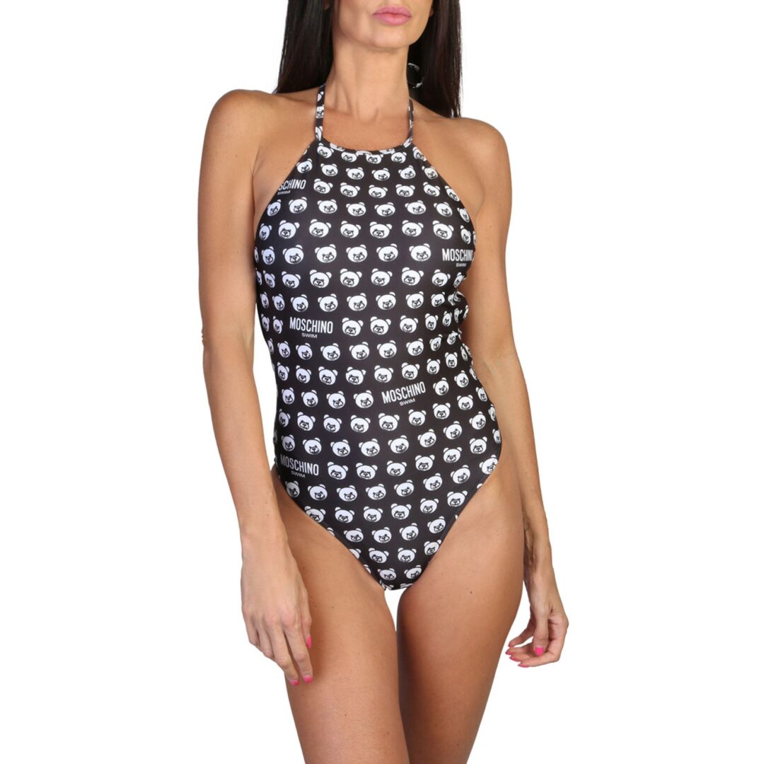 A woman wearing a one-piece Moschino women swimwear A4934-9406